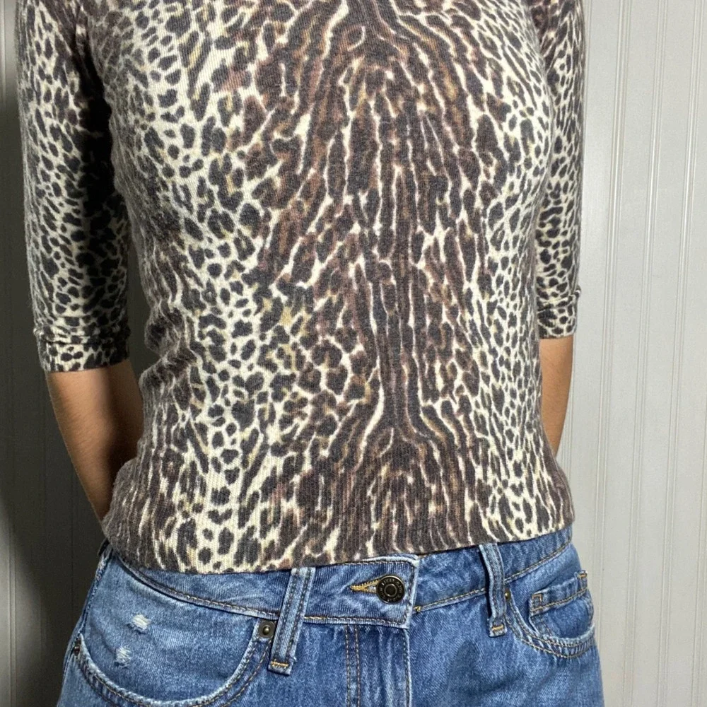 Y2K JCrew Fitted Cheetah Print 100% Merino Wool Leopard Print 2000s Sweater - S